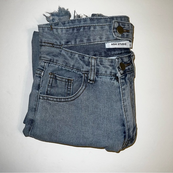 Ashi Studio Cut Out Waist High Rise Wide Leg Jeans Light Wash Sz M - Picture 14 of 14